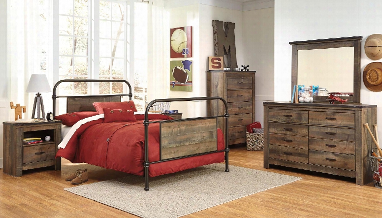 Trinell Full Bedroom Set With Metal Bed Dresser Mirror 2 Nightstands And Chest In