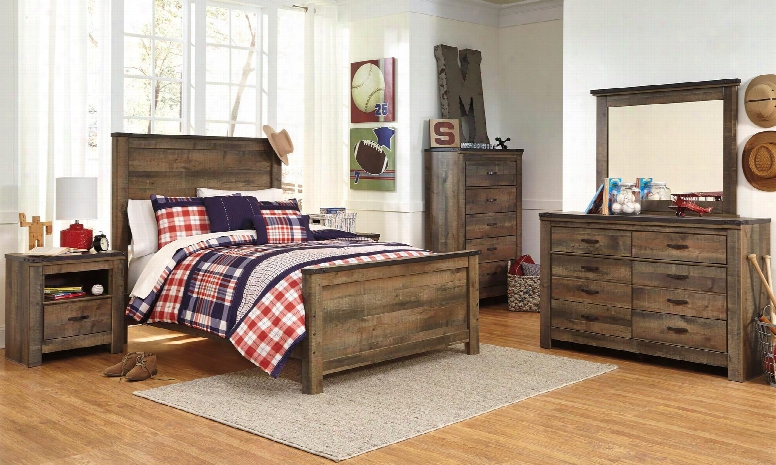 Trinell Full Bedroom Set With Panel Bed Dresser Mirror 2 Nightstands And Chest In