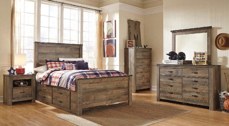 Trinell Full Bedroom Set With Panel Bed With Drawers Dresser Mirror 2 Nightstands And Chest In