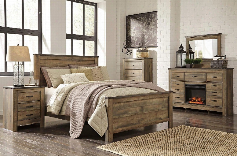 Trinell Queen Bedroom Set With Panel Bed Dresser Mirror And Nightstand In