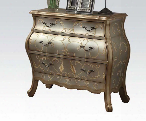 Vanas Collection 90109 Bombay Chest With 3 Drawers Leaf Design Decorative Metal Hardware And Moldings Details In Silver