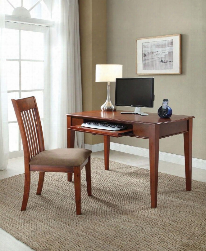 Venetia Collection 92209 48" 2 Pc Desk And Chair Set With Pull-out Keyboard Tray Wooden Tapered Leg Fabric  Cushion And Solid Wood Matrials In Oak