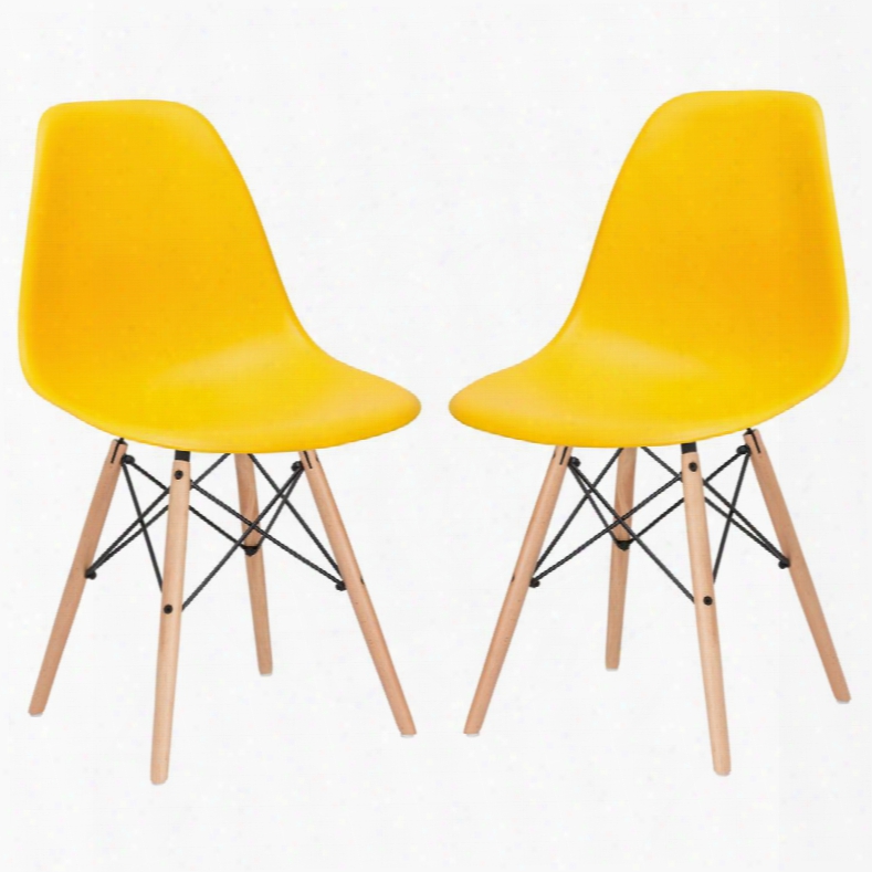 Vortex Collection Em-105-nat-yel-x2 21" Set Of 2 Side Chairs With Plastic Non-marking Feet Beech Wood Tapered Legs And Polypropylene Plastic Seat In Yellow