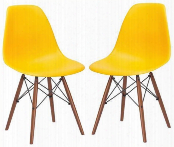 Vortex Collection Em-105-wal-yel-x2 21" Set Of 2 Side Chairs With Plastic Non-marking Feet Walnut Finish Tapered Leg$ And Polypropylene Plastic Seat In Yellow