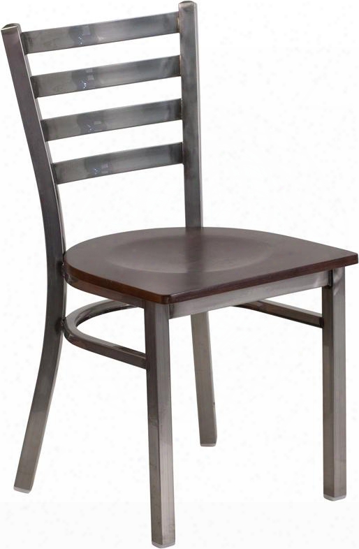 Xu-dg694blad-clr-walw-gg Hercules Series Clear Coated Ladder Back Metal Restaurant Chair - Walnut Wood