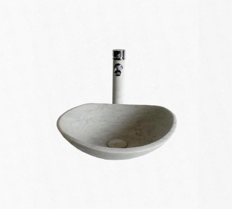 Za-307-set Stone Vessel Bowl In White Marble (included: Bowl Pop-up Drain