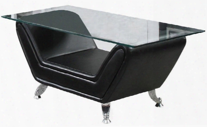 Zahar Collection 80240 47" Coffee Table With 12mm Tempered Clear Glass Top Metal Legs And Bonded Leather Upholstery In Black