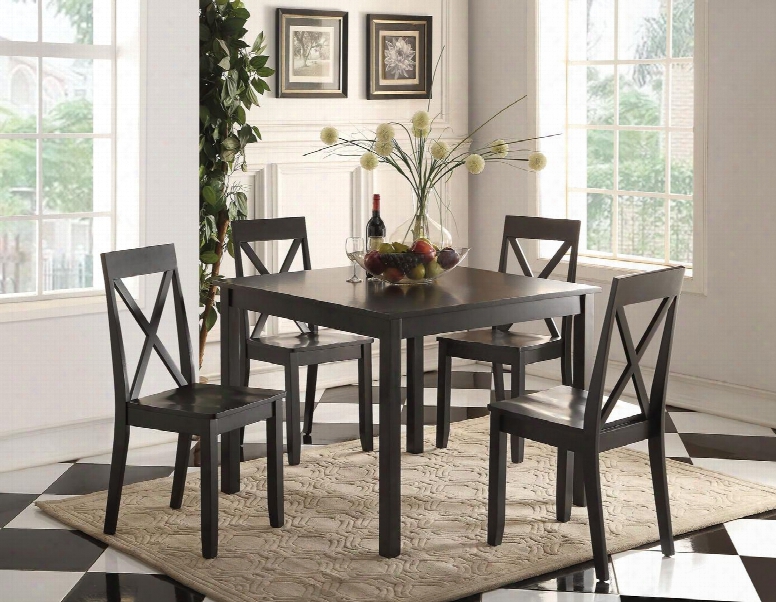Zlipury Collection 72510 5 Pc Dining Room Set With 4 Side Chairs Table Square Legs Wooden Seat "x" Style Chair Backs And Poplar Veneer Materials In Black