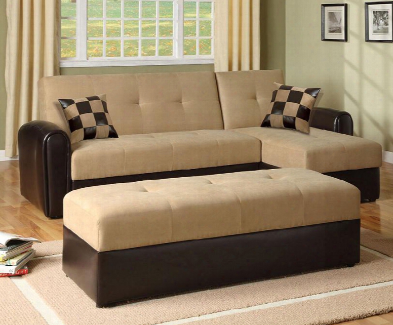 05775o Lakeland Reversible Adjustable Sectional Sofa + Ottoman With Sand Microfiber/espresso Pu