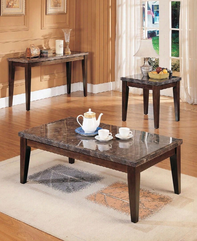 07142ces Danville Coffee Table + End Table + Sofa Table With Black Marble Top Tapered Shaped Legs Select Hardwoods And Veneers In Walnut