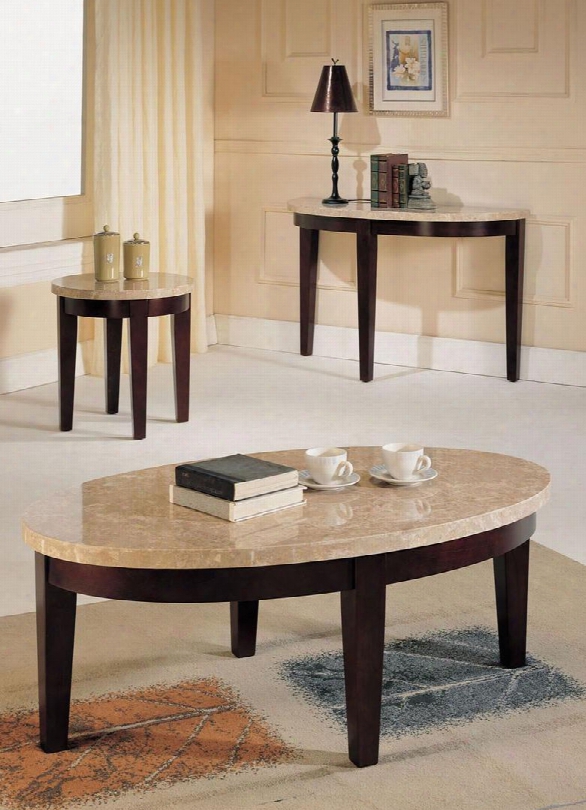 17142cest Britney Coffee Table + End Table + Sofa Table With White Marble Top In Walnut
