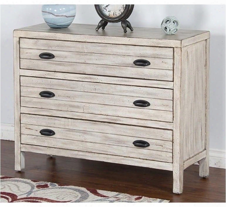 2272w 44" Accent Chest With 3 Drawers  Half-moon Hardware And Distressed Detailing In White