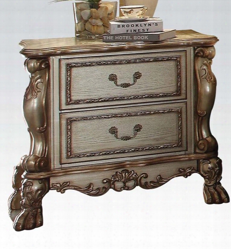 23163 Dresden Nightstand With 2 Drawers Solid Chinese Wood Construction Antique Brass Hardware Ball And Claw Feet In Gold Patina