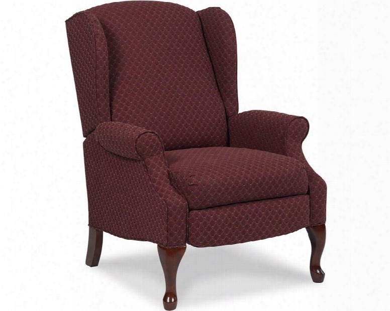 2581 1644-40 Hampton Hi-leg Recliner With Hide-a-chaise Design Queen Anne Style Legs In A Medium Cherry Finish And Winged Back In Burgundy