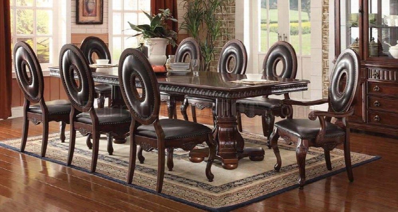 Abbeville 60310 72" Extendable Dining Table With Double Pedestal Carved Design And Poplar Wood Construction In Cherry