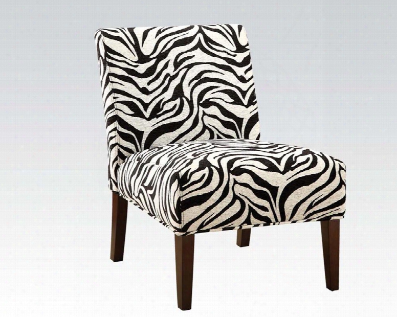 Aberly Collection 59152 30" Accent Chair With Zebra Pattern Wooden Tapered Legs Fabric Upholstery Solid Wood And Rubberwood Materials In Espresso