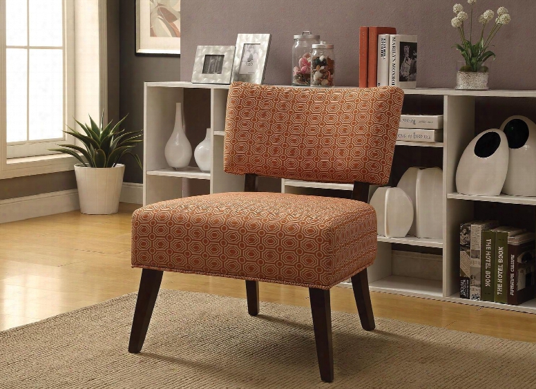 Able Collection 59393 19" Accent Chair With Wooden Back Support Tapered Legs Curved Back And Orange Fabric Upholstery In Espresso