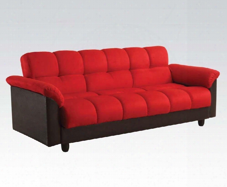 Achava Collection 57055 82" Adjustable Sofa With Plastic Legs Tufted Cushions Microfiber And Bycast Pu Leather Upholstery In Red