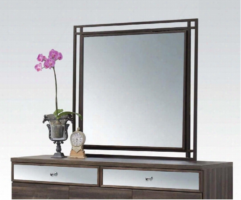 Adrianna Collection 20954 40" X 40" Mirror With Metal Frame Square Shape And Melamine Veneer Materials In Walnut