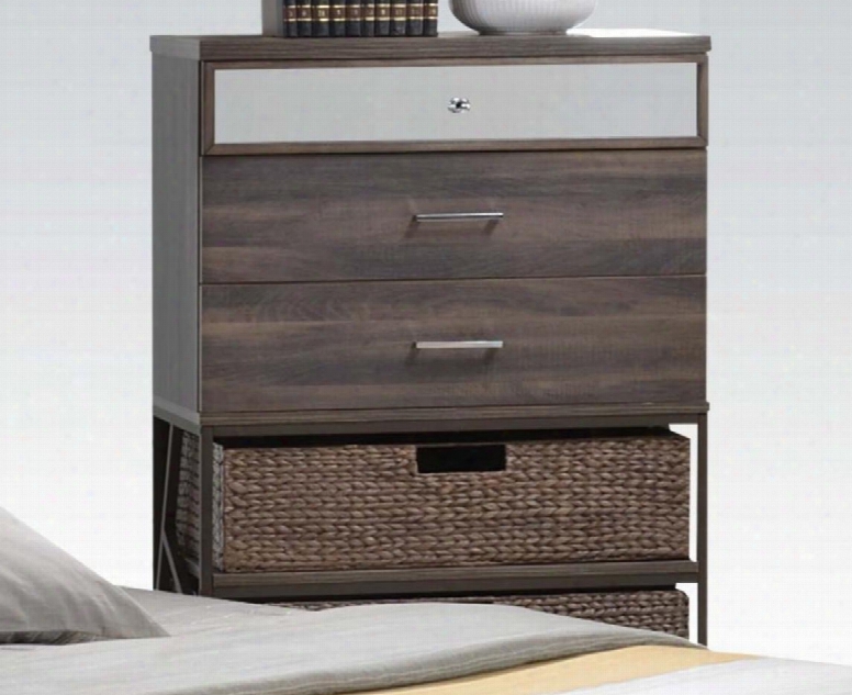 Adrianna Collection 20957 33" Chest With 3 Drawers 2 Open Compartments Metal Legs Mirror Inlay Top Drawer And Melamine Veneer Materials In Walnut