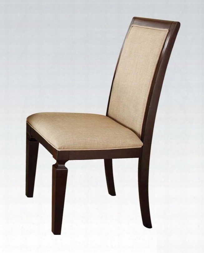 Agatha Collection 70487 Set Of 2 41" Side Chair With Linen Upholstery Piped Stitching And Tapered Legs In Espresso