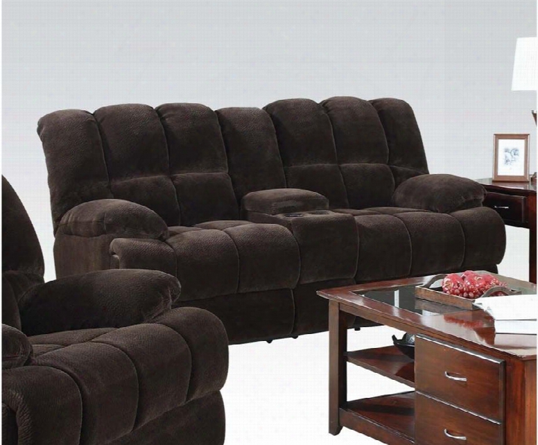 Ahearn Collection 50476 88" Loveseat With Console Wood And Metal Frame Motion Mechanism And Champion Fabric Upholstery I Chocolate