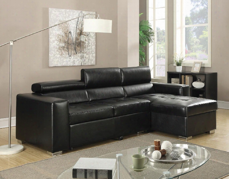 Aidan 51640 105" Sectional Sofa With Left Arm Facing Loveseat Right Arm Facing Chaise With Storage Pull-out Bed Adjustable Headrest And Bonded Leather Match