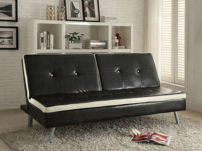 Akraco Collection 57184 72" Adjustable Sofa With Wood Form Metal Legs Tight Cushins And Bycast Pu Leather Upholstery In Black And White