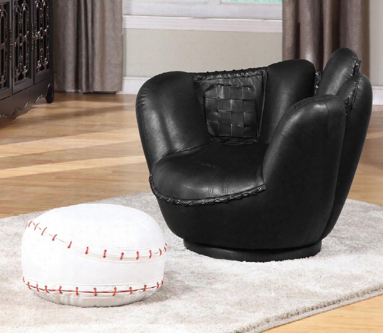 All Star Collection 05522 Youth Baseball Chair And Ottoman Set With Swivel Motion Glove Design Red Stitching Woven And Mitered Pocket Details In