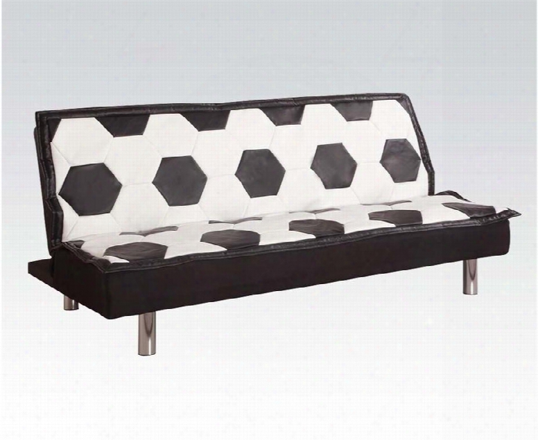 All Star Collection 57035 Adjustable Sofa With Soccer Design Metal Legs And Bycast Pu Leather Upholstery In Black And White