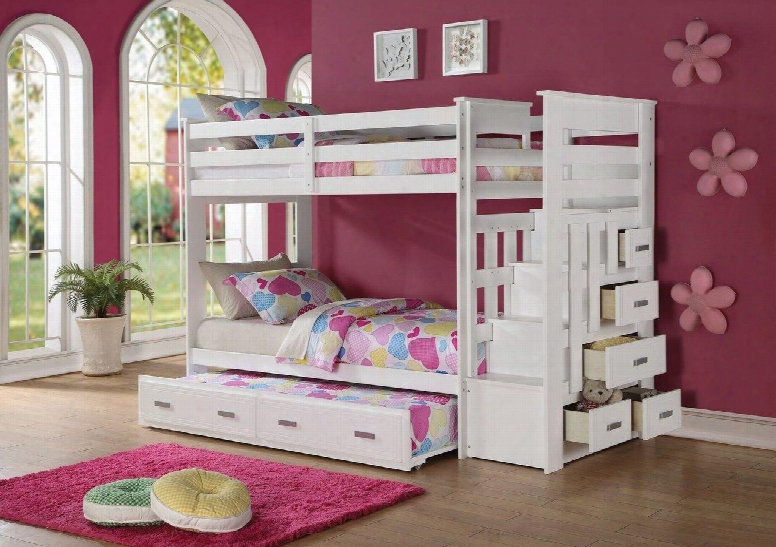 Allentown Collection 37370 Twin Over Twin Size Bunk Bed With Storae Ladder Trundle Included Staircase Drawers Center Wood Glide Drawer Amd Full Length