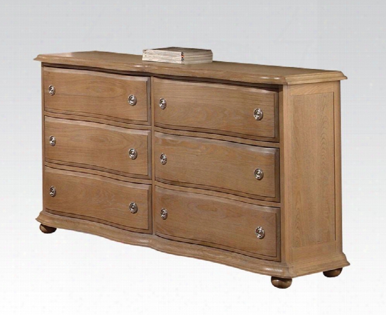 Aria Collection 22465 70" Dresser With 6 Drawers Bun Feet And Metal Hardware In White Washed