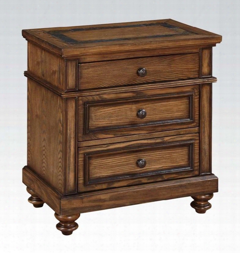 Arielle Collection 24443 28" Nightstand With 3 Drawers Slate Top Insert Felt Lined Top Drawer And Dovetail French Front And English Back In Oak