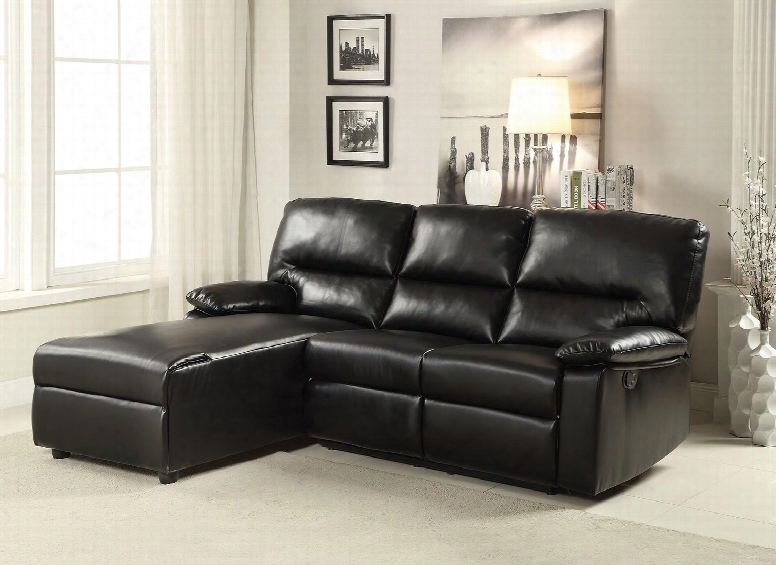 Artha Collection 51555 82" Sectional Sofa With Right Arm Facing Loveseat Left Arm Facing Chaise Motion Mechanism And Bonded Leather Match Upholstery In Black