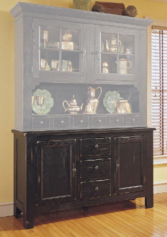 Attic Heirlooms 5397-65bv 60" Wdie China Base Cabinet With 2 Doors 3d Rawers Adjustable Shelves And Silverware Tray In Antique Black