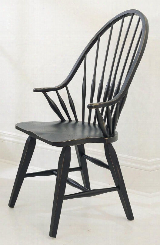 Attic Heirlooms 5397-84b 23" Wide Windsor Arm Chair With Tapered Legs Shaped Stretchers And Timeworn Particulars In Antique Black