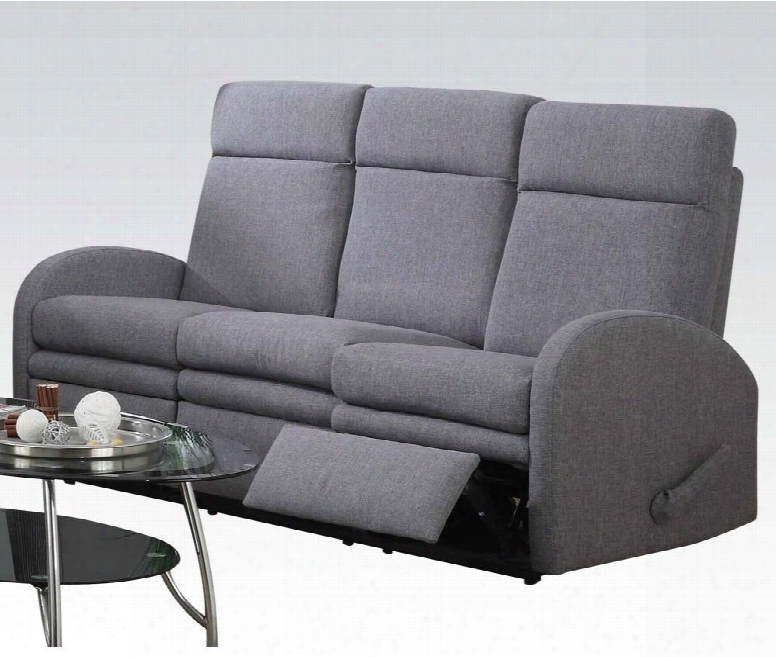 Azura Collection 51035 73" Motion Sofa With Recliner Mechanism Plastic Cap Feet Tight Seat Cushions Wood Frame And Linen Fabric Upholstery In Grey