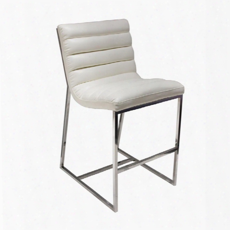 Bardot Bardotstwh 40" Counter Height Dining Chair With Stainless Steel Frame Channel Tufted Design And Bonded Leather Upholstery In White
