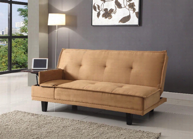 Berkeley Collection 57127 71" Adjustable Sofa With Abstruse Table Tapered Legs Tufted Cushions And Microfiber Upholstery In Light Brown