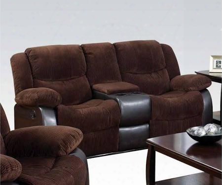 Bernal Collection 50468 76" Loveseat With Connsole Cup Holders Dual Glider Recliners Motion Mechanism Split Back Cushions Corduroy And Pu Leather