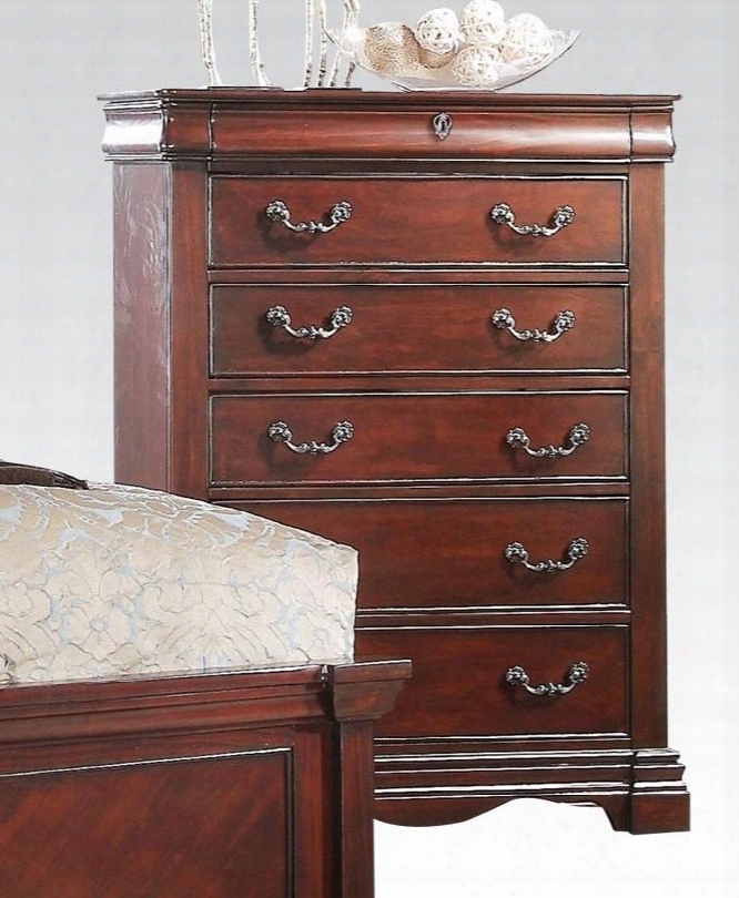 Beverly Collection 20736 39" Chest With 6 Drawers Bronze Metal Hardware Carved Bracket Feet And Solid Pine Wood Construction In Dark Cherry