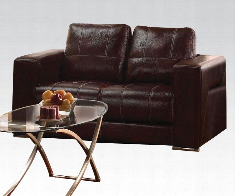 Brayden Collection 51686 75" Loveseat With Wood Frame Tight Cushions Baseball Stitching Track Arms And Leather-like Fabric Upholstery In Dark Brownn