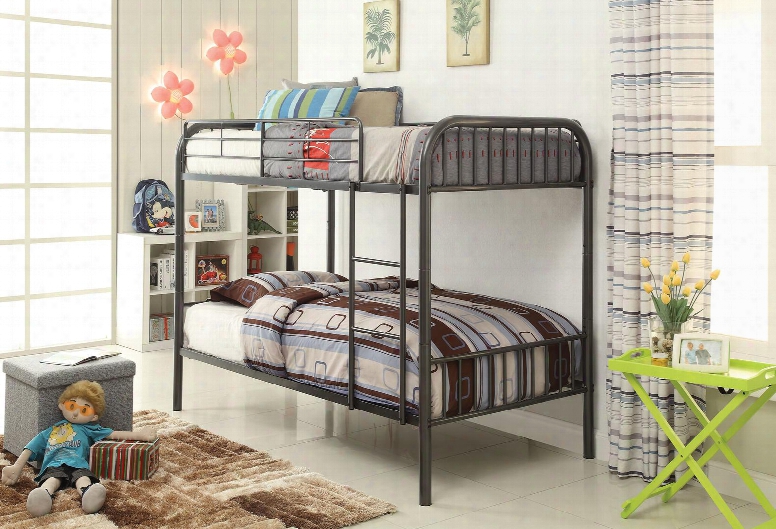 Bristol Collection 37535 Twin Over Twin Size Bunk Bed With Right Facing Front Ladder Easy-access Guardrail Slat System Included And Metal Tube Frame In