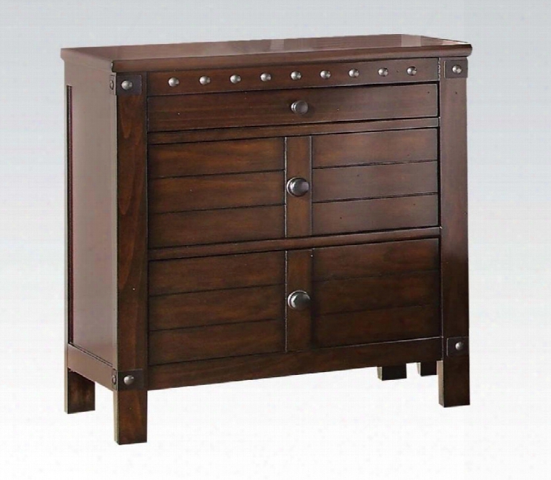 Brooklyn Collection 23713 28" Nightstand With 3 Drawers Pine Wood Construction Bronze Iron Metal Hardware And Nail Head Accents In Spresso