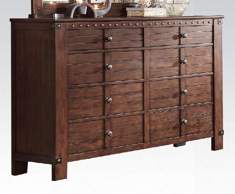 Brooklyn Collection 23715 64" Dresser With 8 Drawers Pine Wood Construction Bronze Iron Metal Hardware And Nail Head Accents In Espresso