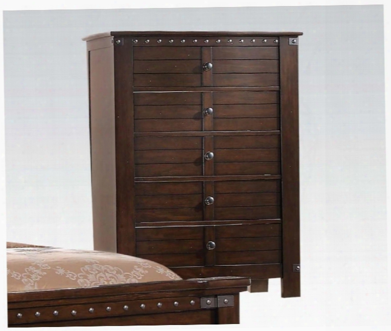 Broo Klyn Collection 23716 40" Chest With 5 Drawers Bronze Metal Hardware Wood Plank Design Nail Head Accents And Pine Wood Construction In Espresso