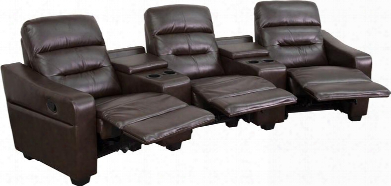Bt-70380-3-brn-gg Futura Series 3-seat Reclining Brown Leather Theater Seating Unit With Cup