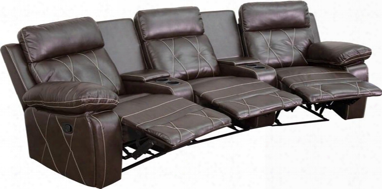 Bt-70530-3-brn-cv-gg Real Comfort Series 3-seat Reclining Brown Leather Theater Seating Unit With Curved Cup