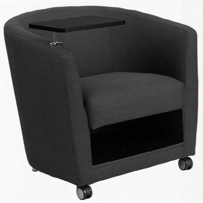Bt-8220-gy-cs-gg Charcoal Gray Fabric Guest Chair With Tablet Arm Front Wheel Casters And Under Seat