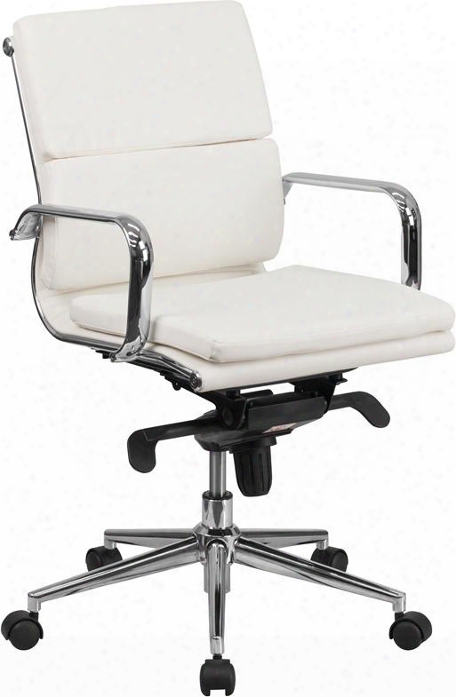 Bt-9895m-wh-gg Mid-back White Leather Executive Swivel Office Chair With Synchro-tilt